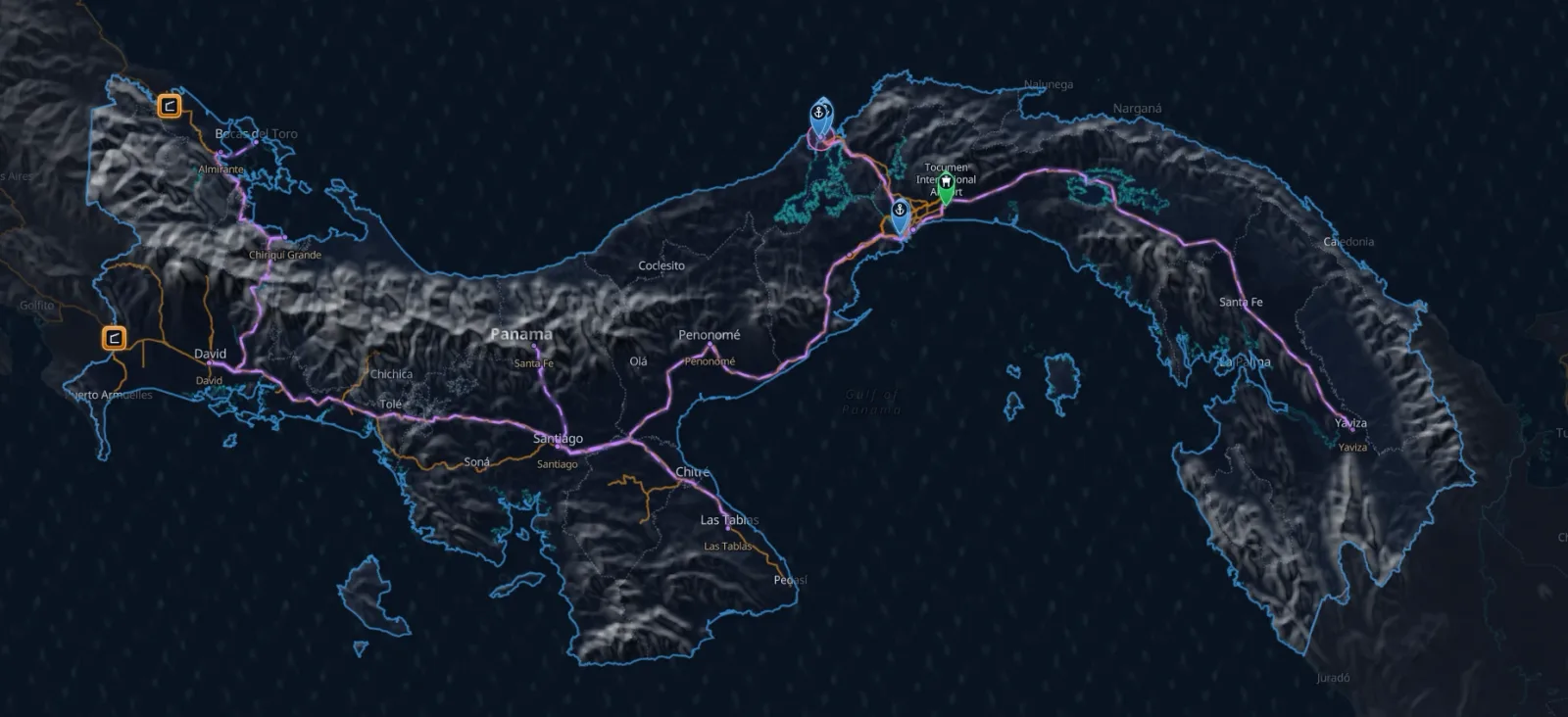 Pulse network map with ports, airports, road corridors and border crossings
